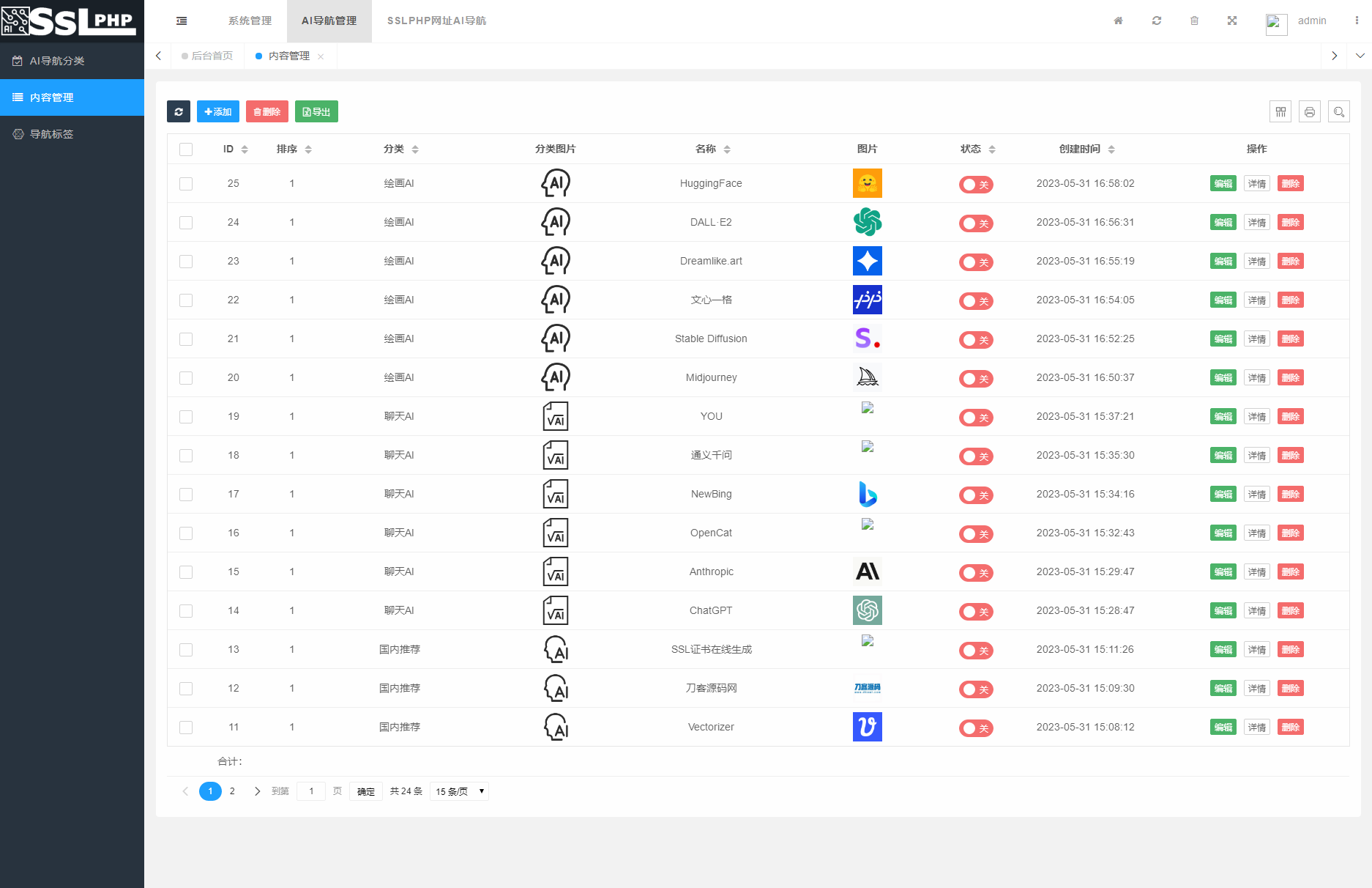 2023 全新 UI 的 AI 网址导航系统源码 基于 Thinkphp6 框架