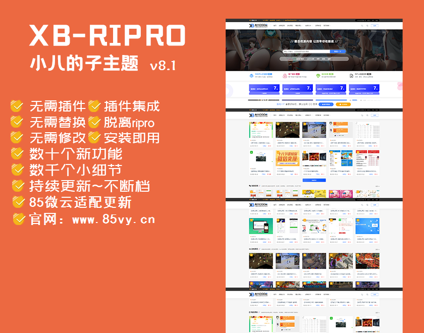 【RiPro子主题】小八子主题v8.1，极致美化，功能超乎所想-专业网站源码、源码下载、源码交易、php源码服务平台-游侠网