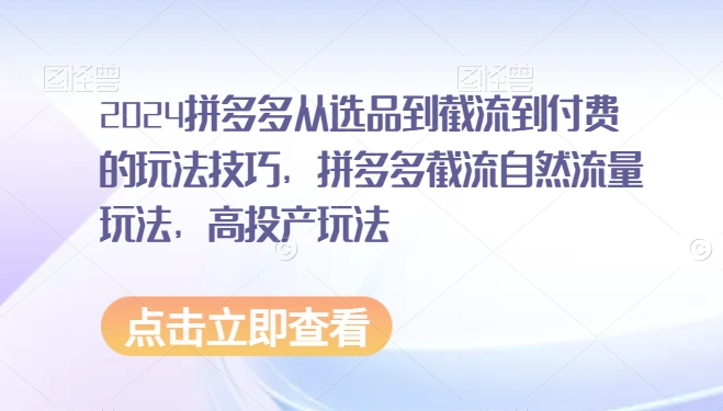 2024拼多多从选品到截流到付费的玩法技巧，拼多多截流自然流量玩法，高投产玩法-专业网站源码、源码下载、源码交易、php源码服务平台-游侠网