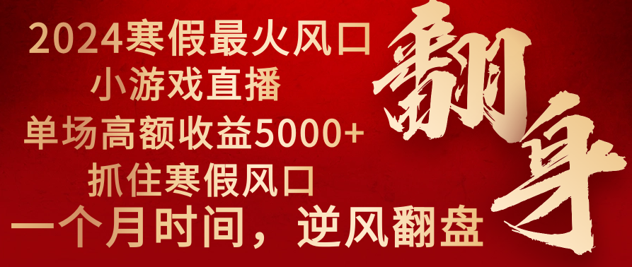 2024年最火寒假风口项目 小游戏直播 单场收益5000+抓住风口 一个月直接提车-专业网站源码、源码下载、源码交易、php源码服务平台-游侠网