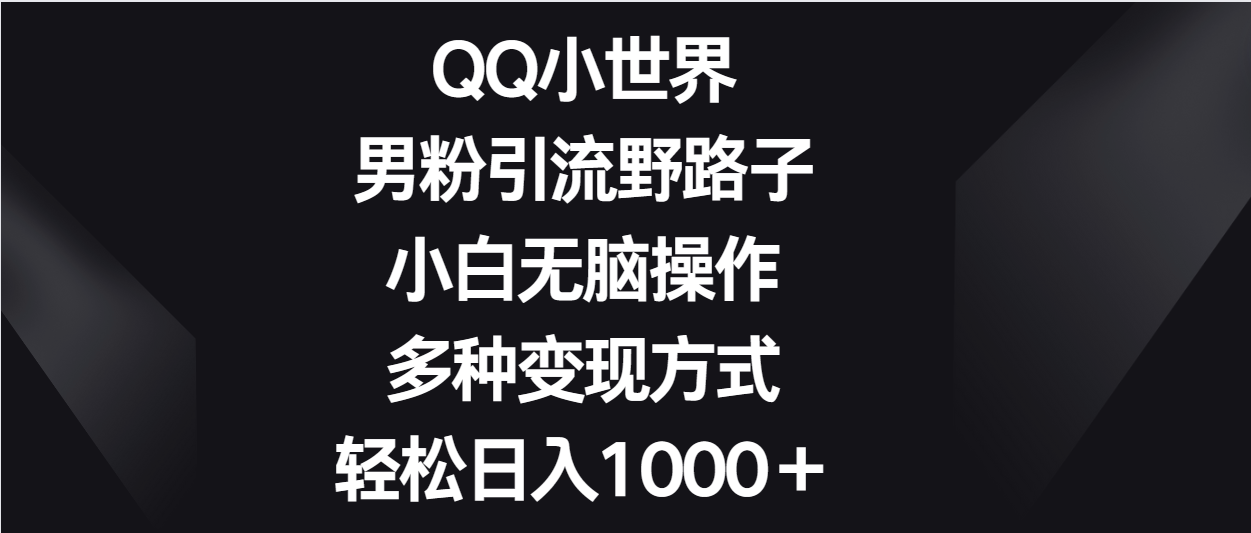 QQ小世界男粉引流野路子，小白无脑操作，多种变现方式轻松日入1000＋-专业网站源码、源码下载、源码交易、php源码服务平台-游侠网