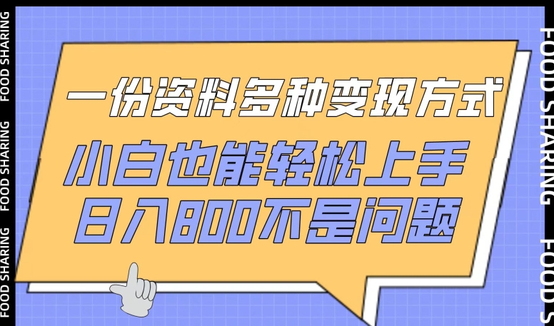 一份资料多种变现方式，小白也能轻松上手，日入800不是问题-专业网站源码、源码下载、源码交易、php源码服务平台-游侠网