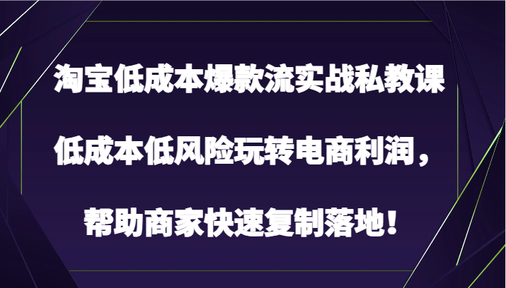 淘宝低成本爆款流实战私教课，低成本低风险玩转电商利润，帮助商家快速复制落地！-专业网站源码、源码下载、源码交易、php源码服务平台-游侠网