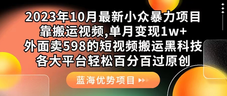 外面卖598的10月最新短视频搬运黑科技，各大平台百分百过原创 靠搬运月入1w-专业网站源码、源码下载、源码交易、php源码服务平台-游侠网