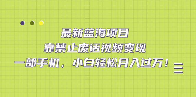 最新蓝海项目，靠禁止废话视频变现，一部手机，小白轻松月入过万！-专业网站源码、源码下载、源码交易、php源码服务平台-游侠网