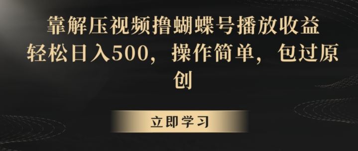 靠解压视频撸蝴蝶号播放收益，轻松日入500，操作简单，包过原创【揭秘】-专业网站源码、源码下载、源码交易、php源码服务平台-游侠网