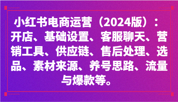 小红书电商运营（2024版）：开店、设置、供应链、选品、素材、养号、流量与爆款等-专业网站源码、源码下载、源码交易、php源码服务平台-游侠网