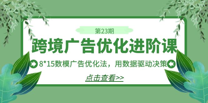 跨境广告·优化进阶课·第23期，8*15数模广告优化法，用数据驱动决策-专业网站源码、源码下载、源码交易、php源码服务平台-游侠网