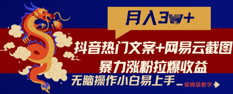 抖音热门文案+网易云截图暴力涨粉拉爆收益玩法，小白无脑操作，简单易上手-专业网站源码、源码下载、源码交易、php源码服务平台-游侠网