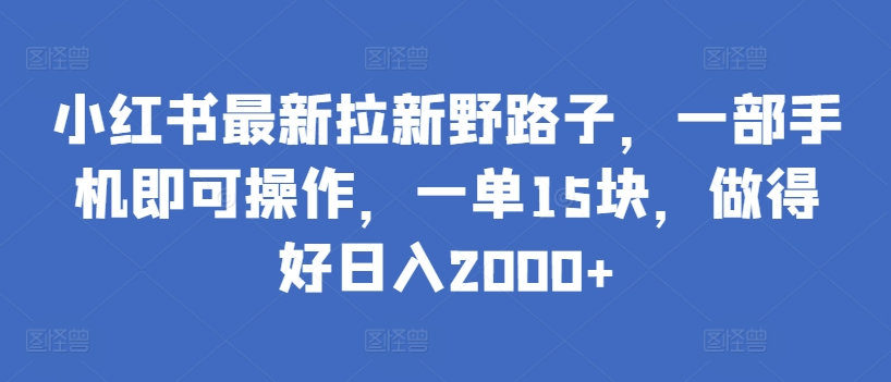 小红书最新拉新野路子，一部手机即可操作，一单15块，做得好日入2000+-专业网站源码、源码下载、源码交易、php源码服务平台-游侠网