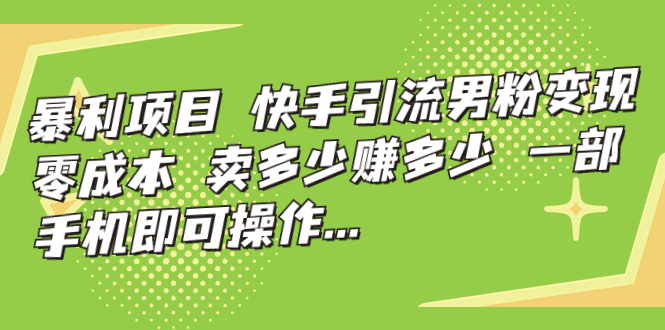 暴利项目，快手引流男粉变现，零成本，卖多少赚多少，一部手机即可操作…-专业网站源码、源码下载、源码交易、php源码服务平台-游侠网