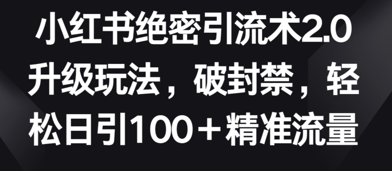 小红书绝密引流术2.0升级玩法，破封禁，轻松日引100+精准流量-专业网站源码、源码下载、源码交易、php源码服务平台-游侠网