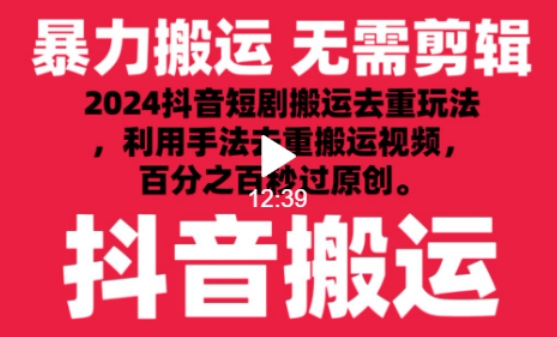 2024最新抖音搬运技术，抖音短剧视频去重，手法搬运，利用工具去重，达到秒过原创的效果-专业网站源码、源码下载、源码交易、php源码服务平台-游侠网