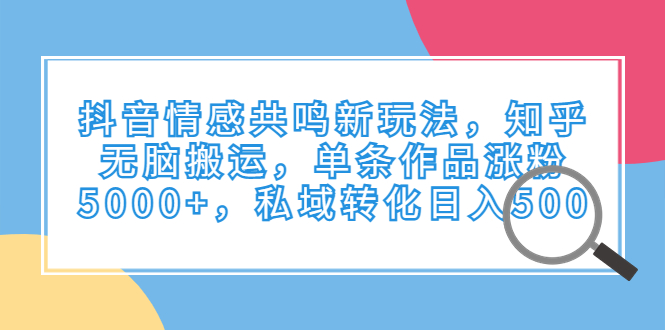 抖音情感共鸣新玩法，知乎无脑搬运，单条作品涨粉5000+，私域转化日入500-专业网站源码、源码下载、源码交易、php源码服务平台-游侠网