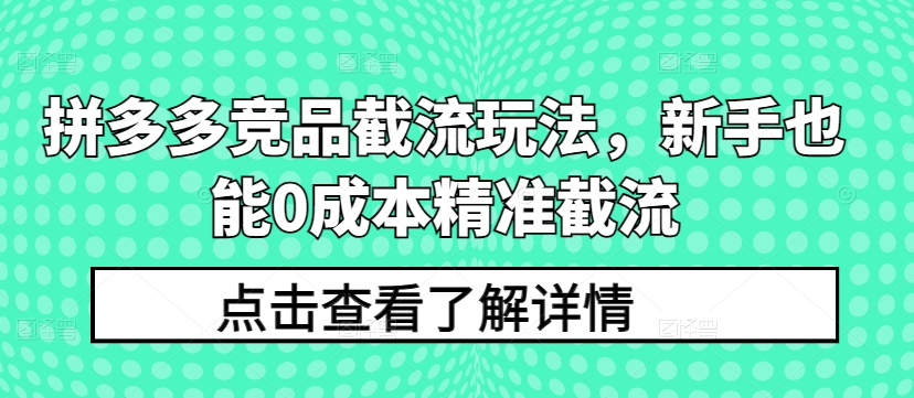 拼多多竞品截流玩法，新手也能0成本精准截流-专业网站源码、源码下载、源码交易、php源码服务平台-游侠网