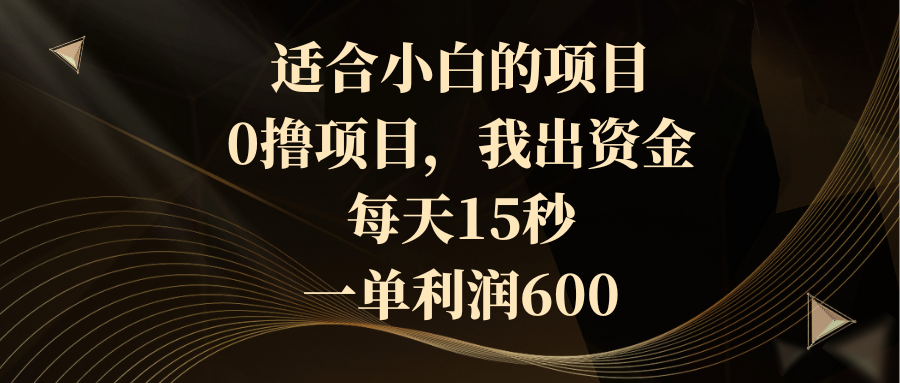 适合小白的项目，0撸项目，我出资金，每天15秒，一单利润600-游侠网