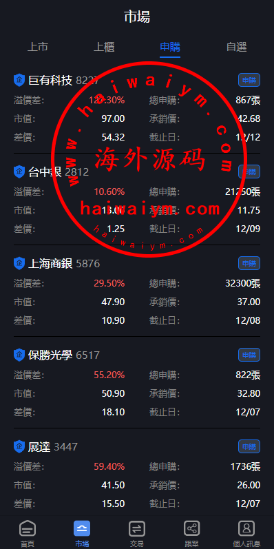 图片[6]-新版台湾股票系统/股票配资源码/申购折扣交易系统-专业网站源码、源码下载、源码交易、php源码服务平台-游侠网