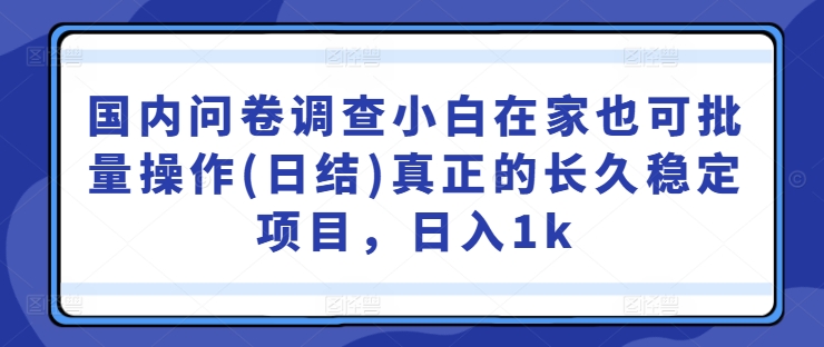 国内问卷调查小白在家也可批量操作(日结)真正的长久稳定项目，日入1k【揭秘】-专业网站源码、源码下载、源码交易、php源码服务平台-游侠网